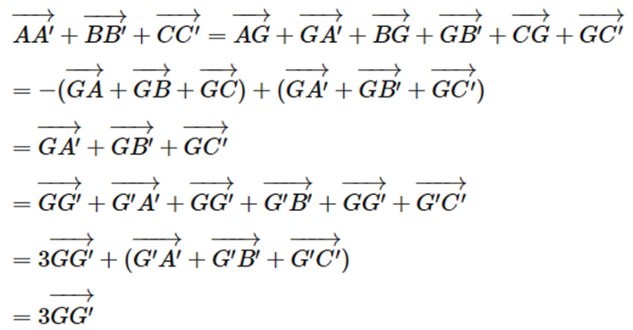 Cho tam giác ABC và tam giác A’B’C’ có trọng tâm lần lượt là G và G’ (ảnh 1)