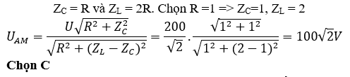 Cho mạch điện xoay chiều gồm đoạn mạch AM (chứa điện trở thuần R nối tiếp với  (ảnh 1)
