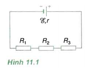 Một mạch điện có sơ đồ như hình 11.1, trong đó nguồn điện có suất điện động  = 6 (V) và điện trở trong r = 2 Ω, các điện trở R1 = 5 Ω, R2 = 10 Ω và R3 = 3 Ω. a. Tính điện trở RN  của mạch ngoài. b. Tính cường độ dòng điện I chạy qua nguồn điện và hiệu điện thế mạch ngoài U. c. Tính hiệu điện thế U1 giữa hai đầu điện trở R1.   (ảnh 1)