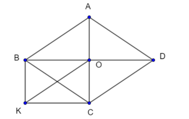 Cho hình thoi ABCD, gọi O là giao điểm của hai đường chéo. Vẽ đường thẳng qua  (ảnh 1)