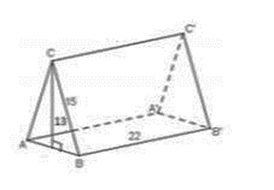 Một cục chặn giấy bằng sắt (hình vẽ) có dạng một lăng trụ đứng có chiều cao 22  (ảnh 1)