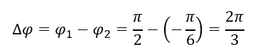 : Hai dao động điều hòa có phương trình lần lượt là x_1=5 cos⁡(10πt+π/2)  cm, x_2=3 cos⁡(10πt-π/6)  cm Độ lệch pha của hai dao động này bằng (ảnh 1)