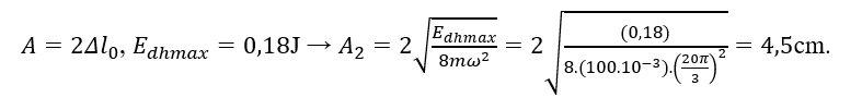 Khảo sát dao động điều hòa của hai con lắc lò xo treo thẳng đứng ở cùng một nơi có gia tốc trọng trường g=10=π^2 m/s^2 . Hình bên là đồ thị biểu diễn sự phụ thuộc của thế năng đàn hồi E_dh của mỗi con lắc vào thời gian. Biết vật nặng của mỗi con lắc có khối lượng m=100 g.  (ảnh 4)