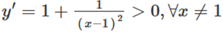 Hàm số y = (x^2 - 2) / (x - 1) đồng biến trên khoảng A. (- vô cùng; 1) hợp (ảnh 1)