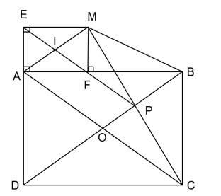 Cho hình chữ nhật ABCD đường chéo AC và BD cắt nhau tại O. Lấy P là điểm tùy ý trên OB. Gọi M là điểm đối xứng với C qua P. Từ M kẻ ME vuông góc  (ảnh 1)