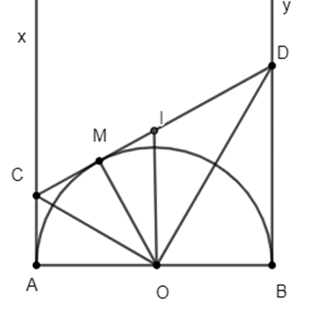 Cho nửa đường tròn tâm O có đường kính AB. Vẽ các tiếp tuyến Ax, By (Ax (ảnh 1)