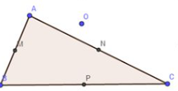 Cho tam giác ABC. Các điểm M, N, P lần lượt là trung điểm của các cạnh  (ảnh 1)
