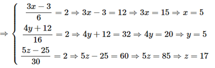 Tìm x, y, z biết (x - a) / 2 = (y + 30 / 4 = (z - 5) / 6 và 5z - 3x - 4y = 50 (ảnh 3)
