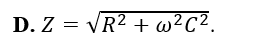 Đặt điện áp u= U0 cos (wt) vào hai đầu đoạn mạch gồm điện trở R và tụ điện có điện dung (ảnh 4)