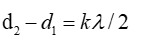 Trong hiện tượng giao thoa sóng của hai nguồn kết hợp cùng pha, điều kiện để tại điểm  M cách các nguồn  d1 , d2  dao động với biên độ cực tiểu là (ảnh 1)