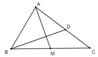 Cho tam giác ABC có AB = 2, AC = 3, vecto BAC = 60 độ. Gọi M là trung điểm của (ảnh 1)