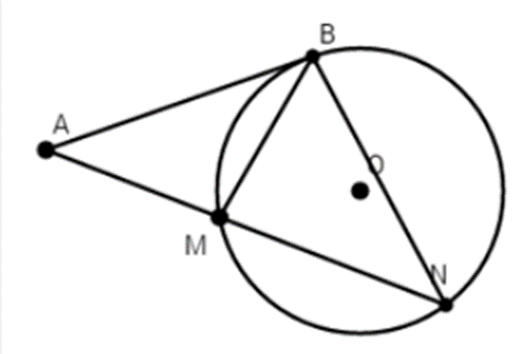 Cho đường tròn (O; R) và điểm A bên ngoài đường tròn. Từ A vẽ tiếp tuyến  (ảnh 1)