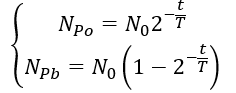 Pôlôni (_84^210)Po là chất phóng xạ α có chu kì bán rã 138 ngày và biến đổi thành hạt nhân chì (_82^206)Pb. Ban đầu (t=0), một mẫu có  (ảnh 2)