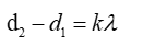 Trong hiện tượng giao thoa sóng của hai nguồn kết hợp cùng pha, điều kiện để tại điểm  M cách các nguồn  d1 , d2  dao động với biên độ cực tiểu là (ảnh 2)
