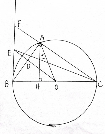 Cho đường tròn (O) đường kính BC và 1 điểm A nằm trên đường tròn (A khác B và (ảnh 1)