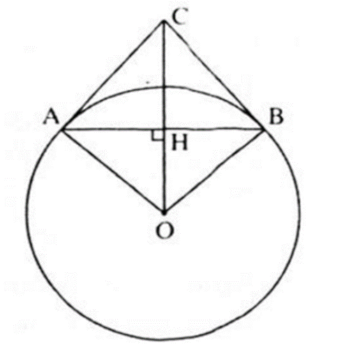 Cho đường tròn (O), dây AB khác đường kính. Qua O kẻ đường vuông góc  (ảnh 1)