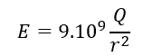 Điện trường gây bởi điện tích Q tại vị trí cách nó một khoảng r có cường độ được xác định bởi   A. 9.10^9  Q/r. (ảnh 1)
