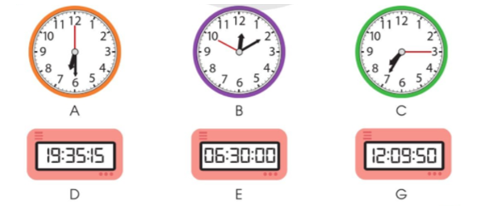 Chọn từng cặp đồng hồ chỉ cùng thời gian: (ảnh 1)