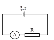 Cho mạch điện như hình vẽ.     Trong đó r = 2 Ω, R = 13 Ω, RA = 1 Ω. Chỉ số của ampe kế là 0,75A Suất điện động của nguồn là (ảnh 1)