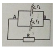 Cho mạch điện như hình vẽ: E1=6v, r1= 1ôm, E2=3V, r2=30ôm, R=3ôm . Tính   UAB (ảnh 1)