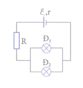 nguồn điện có suất điện dodngi e=24v và có điện trở trong r=1 ôm trên các bóng đèn có ghi d1 (12v- 6w (ảnh 1)