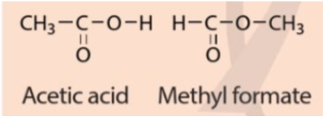 Acetic acid và methyl formate có cấu tạo hoá học như sau:   Giải thích vì sao mặc dù có cùng công thức phân tử C2H4O2 nhưng acetic acid có tính chất khác với methyl formate. (ảnh 1)