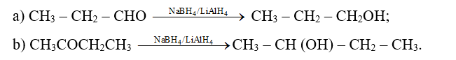 Viết sơ đồ phản ứng tạo thành alcohol của các chất sau (dùng chất khử là LiAlH4 hoặc NaBH4): (ảnh 1)