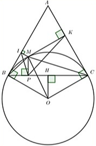 Từ một điểm A nằm ngoài đường tròn (O; R) vẽ hai tiếp tuyến AB, AC với đường  (ảnh 1)