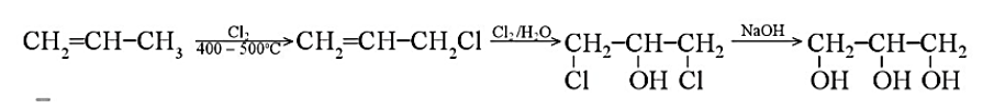 Em hãy hoàn thiện các phản ứng hoá học điều chế glycerol từ propene. (ảnh 1)