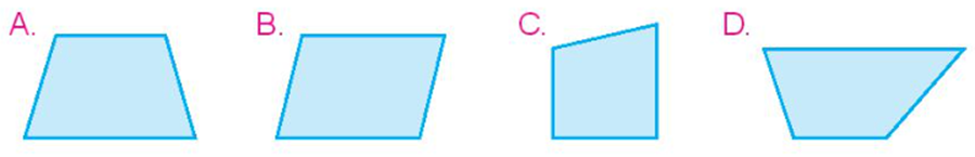 Chọn câu trả lời đúng.  a) Hình nào dưới đây là hình bình hành?  b) Hình nào dưới đây vừa có cặp cạnh song song, vừa có cặp cạnh vuông góc? (ảnh 1)