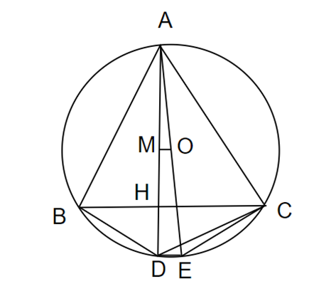 Giả sử ABC là tam giác nhọn nội tiếp đường tròn (O). Đường cao AH cắt đường tròn (O) tại  (ảnh 1)