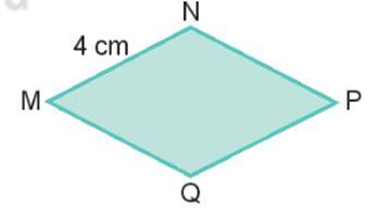 b) Cho hình thoi MNPQ như hình bên.  NP = ..?.. cm  PQ = ..?.. cm  QM = ..?.. cm (ảnh 1)