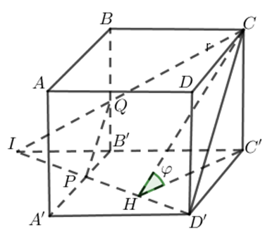 Cho hình lập phương ABCD.A'B'C'D' có cạnh bằng a. Gọi góc anpha là mặt phẳng đi qua CD’ và tạo với mặt phẳng (A'B'C'D') một góc (ảnh 1)