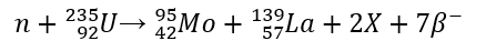Trong phản ứng sau đây  n+(_92^235)U→ (_42^95)Mo+(_57^139)La+2X+7β^- Hạt X là 	A. electron. 	B. nơtron.	C. proton.	D. heli.	 (ảnh 1)