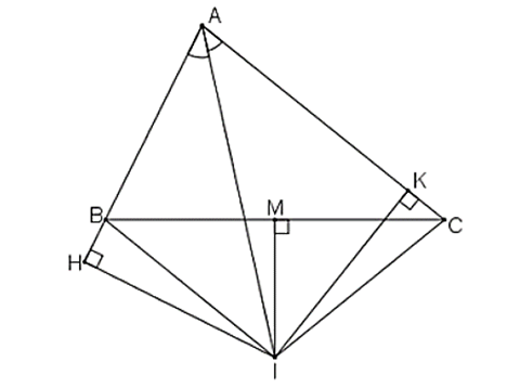 Cho tam giác AB < AC. Tia phân giác của góc A cắt đường trung trực của BC tại I. kẻ IH vuông (ảnh 1)