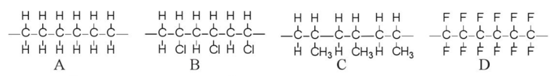 Cho các đoạn mạch polymer như ở dưới đây:   Viết phương trình hoá học tổng hợp các polymer ấy từ các alkene tương ứng. (ảnh 1)