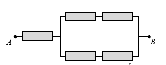 Cho năm điện trở R giống nhau hoàn toàn, mắc thành một đoạn mạch ABcó sơ đồ như hình vẽ.  Khi đặt vào hai đầu đoạn mạch AB một hiệu  (ảnh 1)