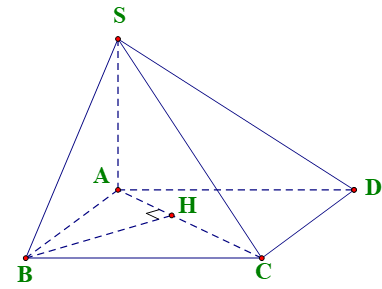Cho hình chóp S.ABCD có đáy ABCD là hình chữ nhật AB = a, AD =  a căn bậc hai 3, cạnh bên SA vuông góc với (ABCD). Khoảng cách từ B đến mặt phẳng (SAC) bằng (ảnh 1)