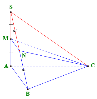 Cho hình chóp S.ABC có SA vuông ABC, SA = 2a, đáy ABC là tam giác đều cạnh a. Gọi M, N lần lượt là trung điểm các cạnh bên SA, SB. Thể tích khối đa diện MNABC bằng (ảnh 1)
