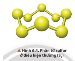 Quan sát Hình 6.4, mô tả cấu tạo phân tử sulfur. (ảnh 1)