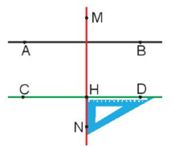 a) Vẽ đường thẳng CD đi qua điểm H và song song với đường thẳng AB cho trước. Ta có thể vẽ như sau: (ảnh 2)