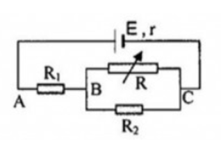 Cho mạch điện như hình vẽ:     a) Tính điện trở mạch ngoài, cường độ dòng điện qua R1, R2, hiệu điện thế mạch ngoài, công suất toả nhiệt trên R. (ảnh 1)