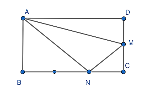 Cho hình chữ nhật ABCD có diện tích bằng 48 cm2; MC = MD; BN = 2/3 BC (ảnh 1)