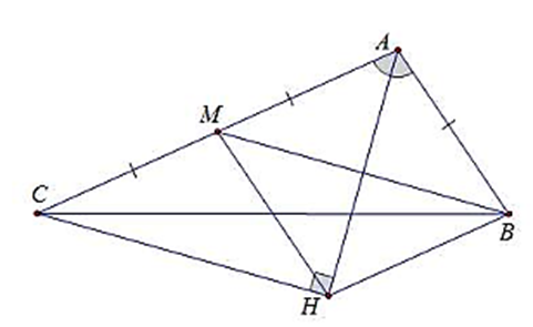 Cho tam giác ABC có AC = 2AB, đường trung tuyến BM . Gọi H là chân đường vuông góc (ảnh 1)