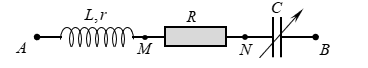 Đặt một điện áp u=U√2  cos⁡(120πt)V vào hai đầu mạch điện gồm điện trở thuần R=125 Ω, cuộn dây và tụ điện có điện dung thay đổi được mắc nối tiếp  (ảnh 3)