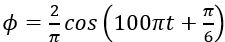 Từ thông gửi qua một khung dây dẫn phẳng bằng kim loại có biểu thức ϕ=2/π  cos⁡(100πt+π/6) Wb (t tính bằng giây).  (ảnh 1)