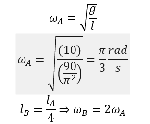 Hai con lắc đơn A và B có chiều dài lần lượt là l và l/4. Được thả tự do từ vị trí ban đầu như hình vẽ, sau khi thả, hai con lắc dao động điều hòa trên hai mặt phẳng thẳng đứng, song song nhau. Biết l=90/π^2   m, lấy g=10 m/s^2 .    Kể từ thời điểm thả hai con lắc, thời điểm đầu tiên dây treo của hai con lắc song song nhau là 	A. 1 s. 	B. 2 s.	C. 3 s.  	D. 4 s. (ảnh 2)