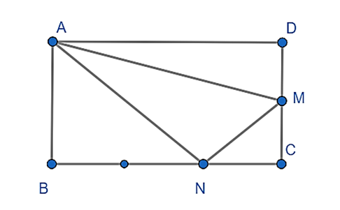 Cho hình chữ nhật ABCD có diện tích bằng 48 cm2; MC = MD; BN =  2/3BC (ảnh 1)