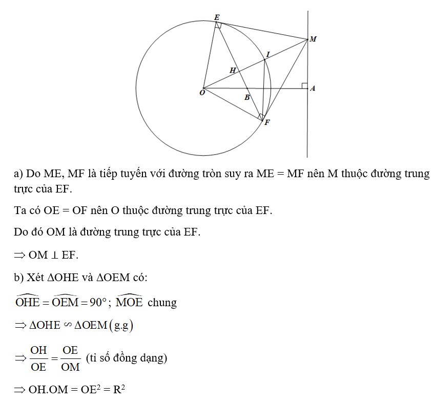 Cho đường tròn (O; R) và điểm A cố định ở ngoài đường tròn. Vẽ đường thẳng d vuông góc (ảnh 1)