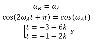 Hai con lắc đơn A và B có chiều dài lần lượt là l và l/4. Được thả tự do từ vị trí ban đầu như hình vẽ, sau khi thả, hai con lắc dao động điều hòa trên hai mặt phẳng thẳng đứng, song song nhau. Biết l=90/π^2   m, lấy g=10 m/s^2 .    Kể từ thời điểm thả hai con lắc, thời điểm đầu tiên dây treo của hai con lắc song song nhau là 	A. 1 s. 	B. 2 s.	C. 3 s.  	D. 4 s. (ảnh 4)